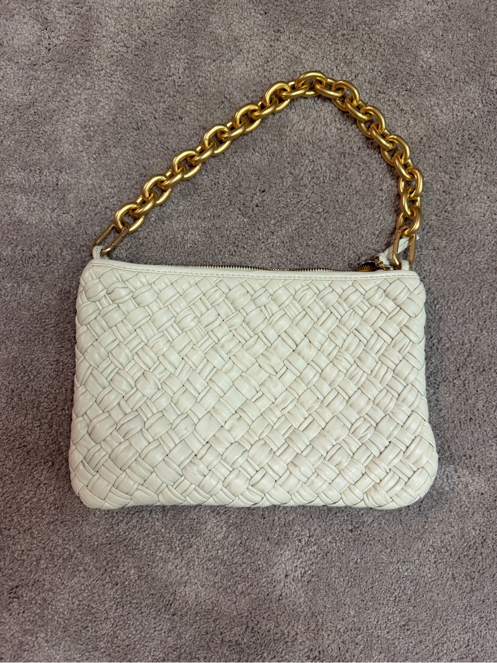 Clare vWoven Leather Chain-Handle Shoulder Bag - Cream